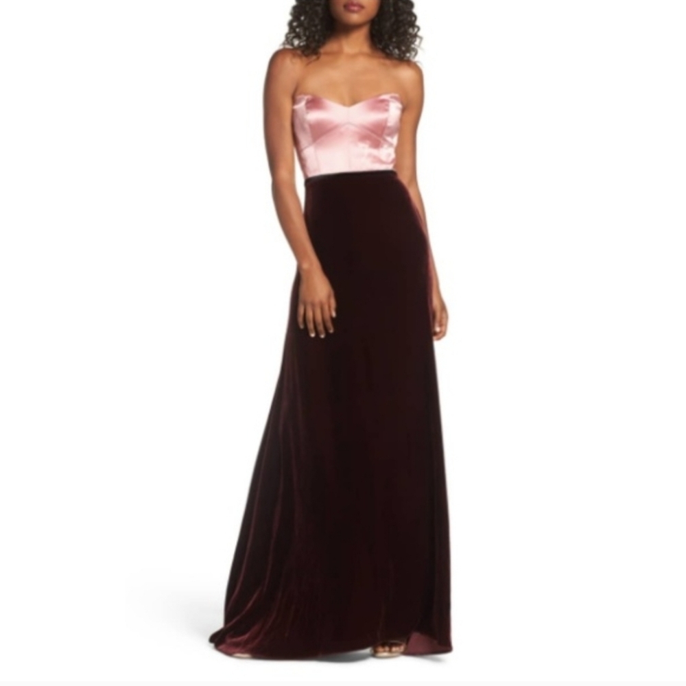 NWT Jill Stuart Strapless Two-Tone Silk Velvet Column Evening Gown